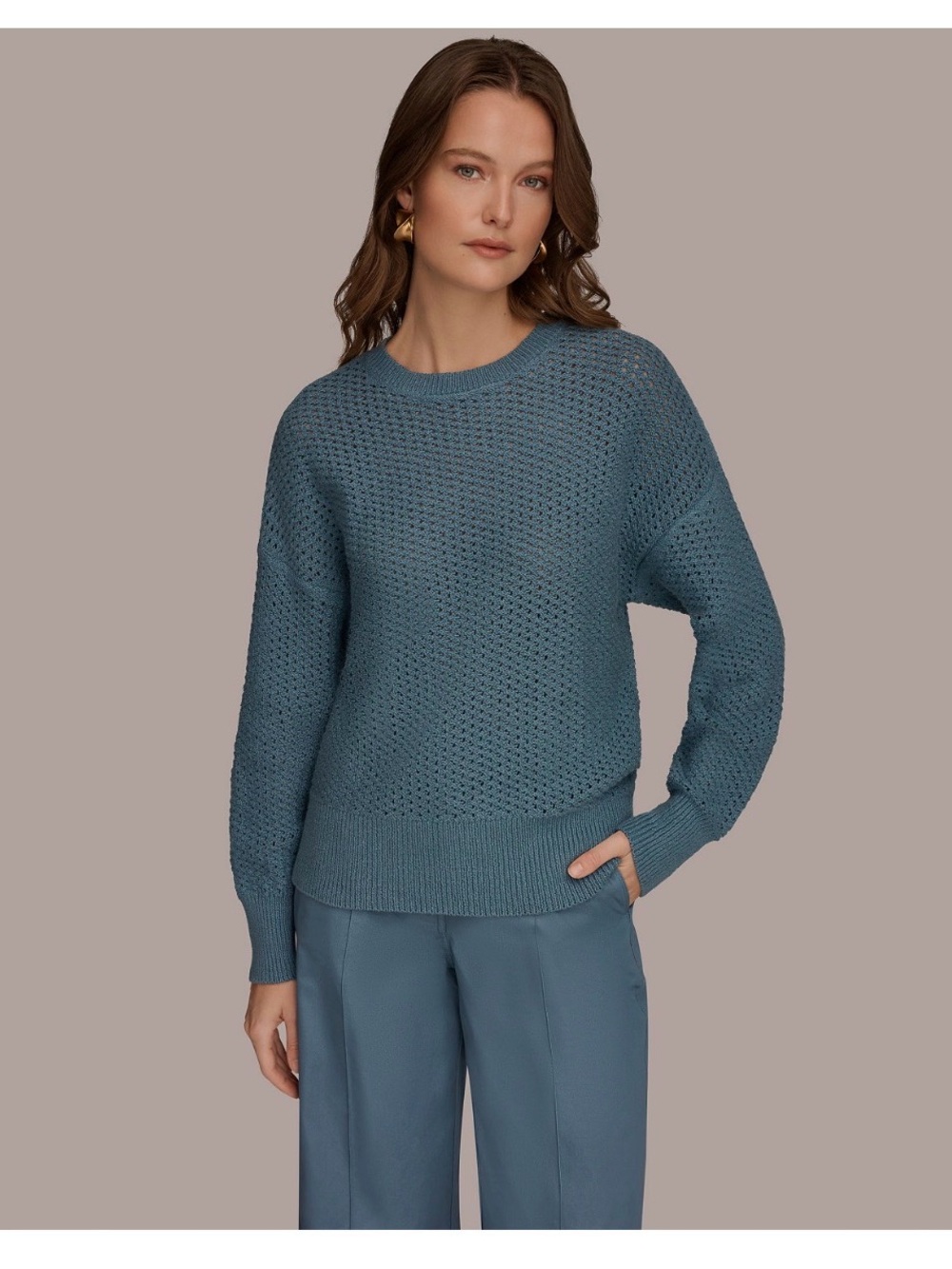 Donna Karan Weekend Long-Sleeve Open Stitch Sweater